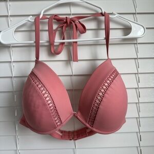 36DD Shade & Shore Pink Halter Bikini Top with Underwire and Adjustable Band